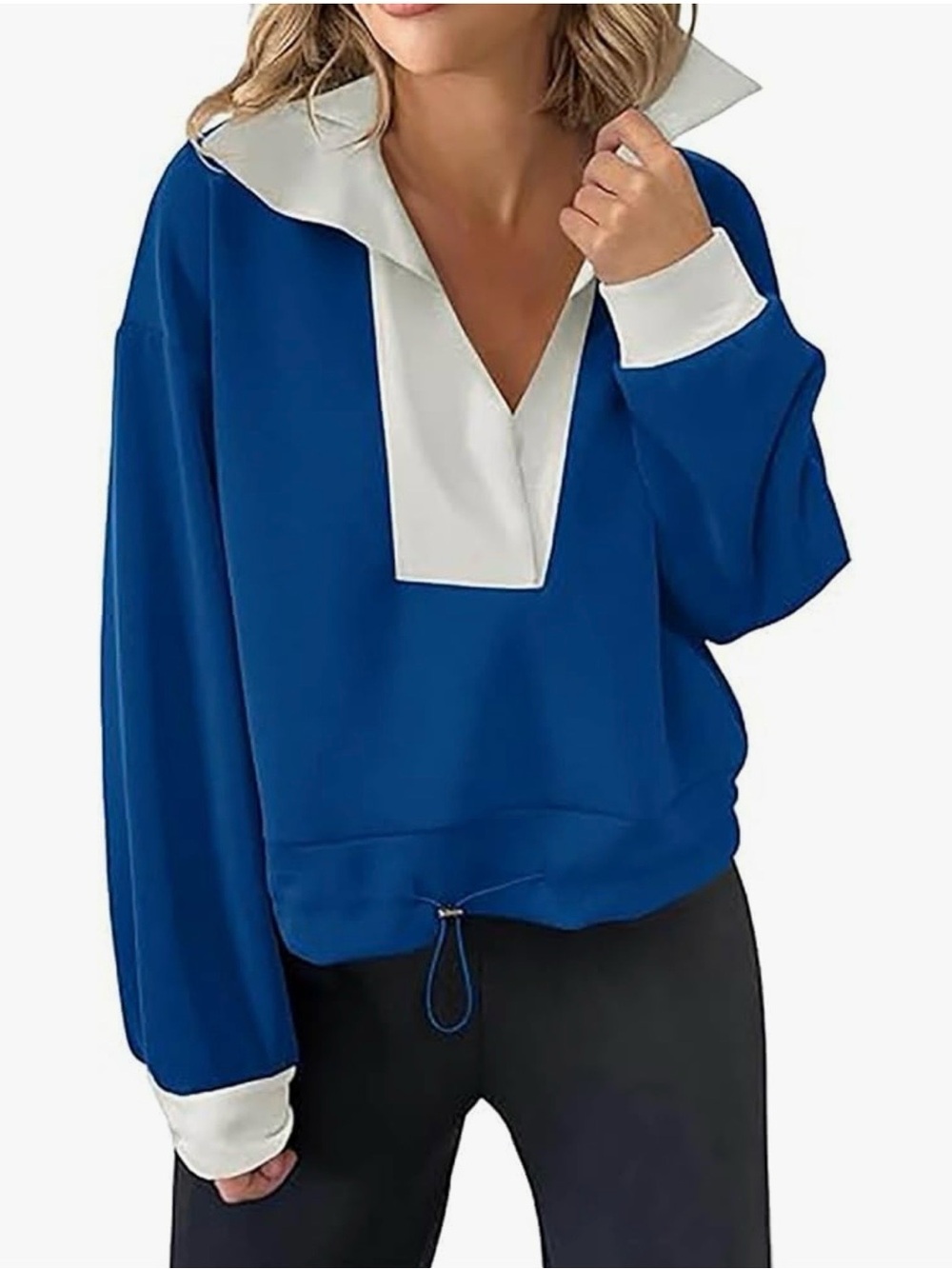 Amazon Blue V-Neck Pullover Sweatshirt with White Trim